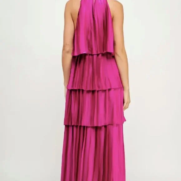 NWT | Strut & Bolt | Pleated Satin Tiered Maxi Dress - Picture 5 of 5